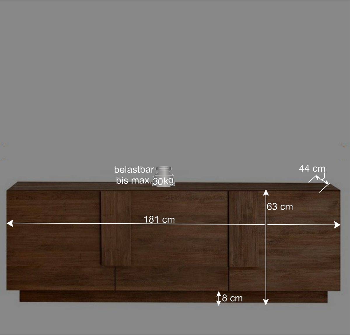 181x63x44 TV Lowboard mit drei Türen - Basento