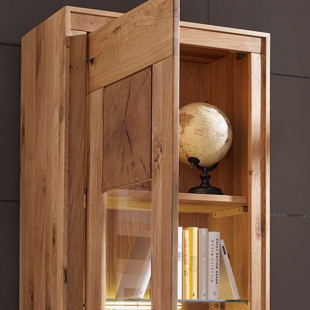 Wildeiche Vitrine Troncon mit 201 cm Höhe