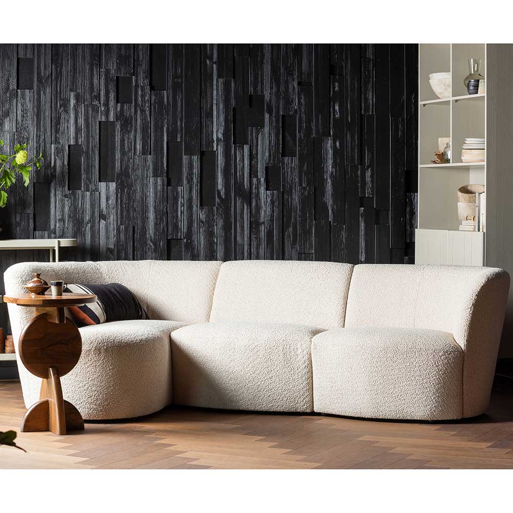Modulares cremefarbenes Boucle Sofa-Element als Ecksofa im modernen Wohnzimmer – Alexandra