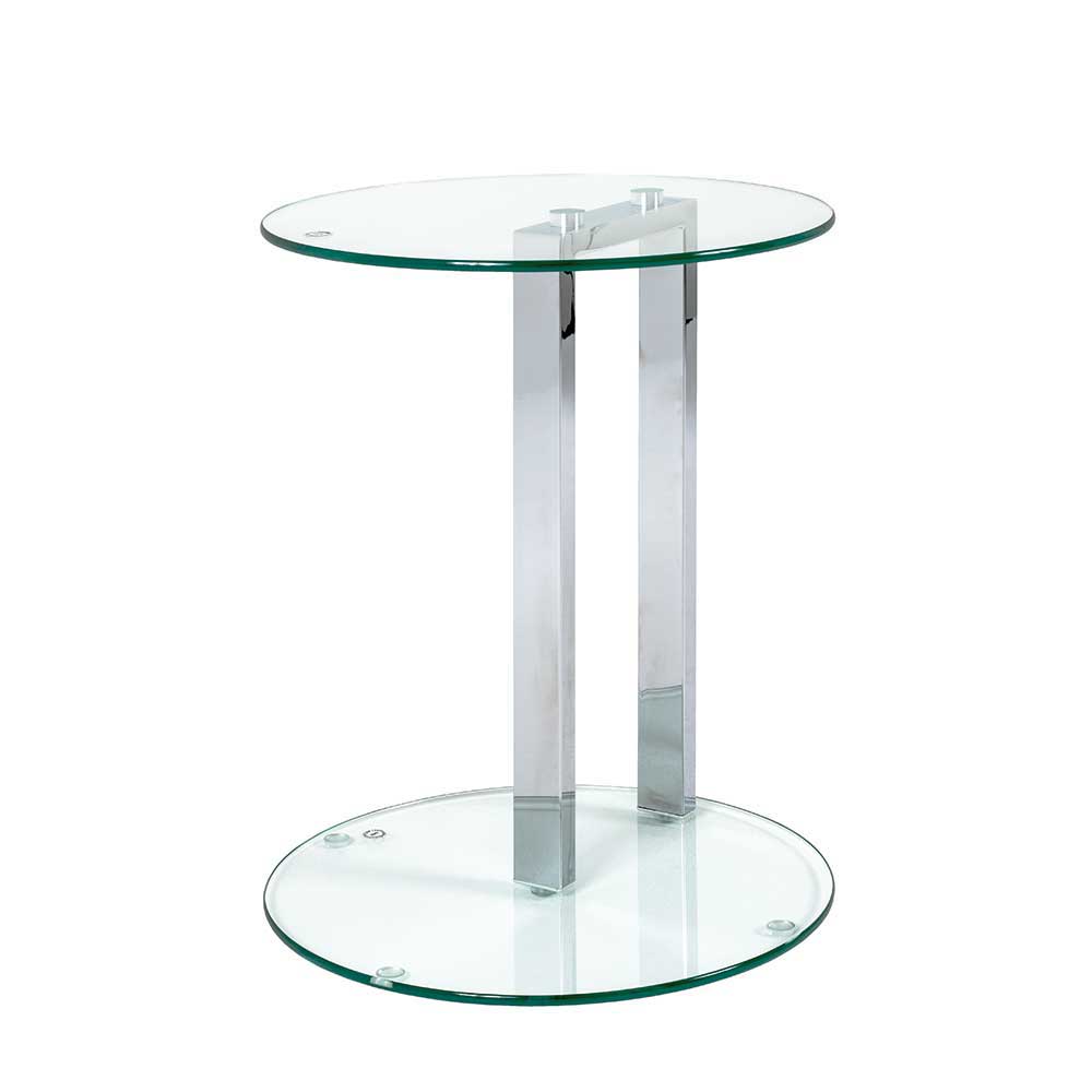 Glas Ablagetisch in Rund Isalyda mit Metall verchromt