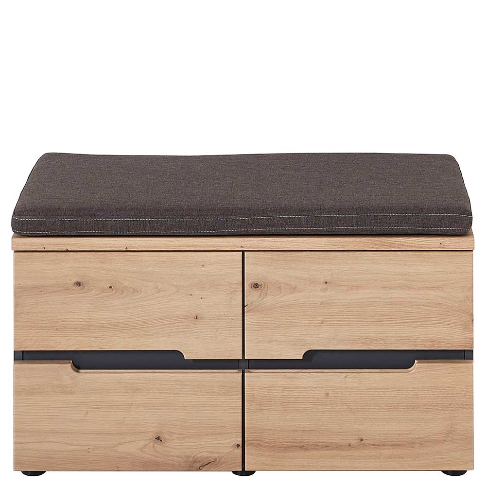 2-türige Flurbank mit gemütlichem Sitzpolster, Stauraum und Holz-Anthrazit-Design – Kuetra
