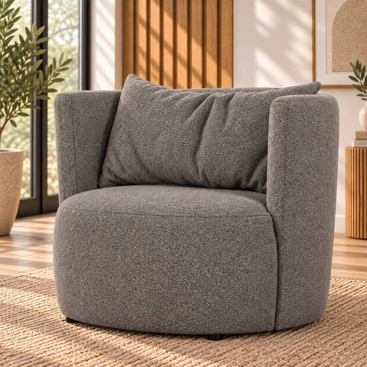 Grauer Buklee Sessel mit 45 cm Sitzhöhe - Frosic