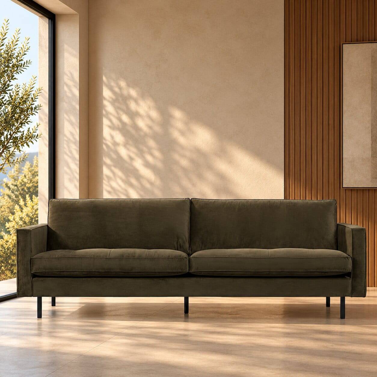 Retro Wohnzimmercouch in dunklem Grün & Schwarz - Sumatria