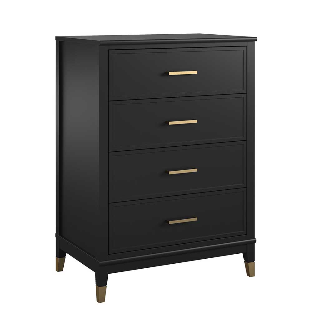 76x106x51 Hochkommode in Schwarz und Gold - Lorenca