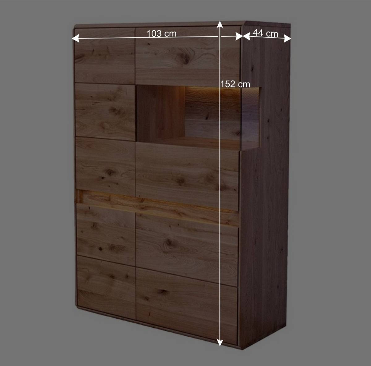 Wildeiche Wohnzimmerschrank mit Glas Einsatz - Acmida