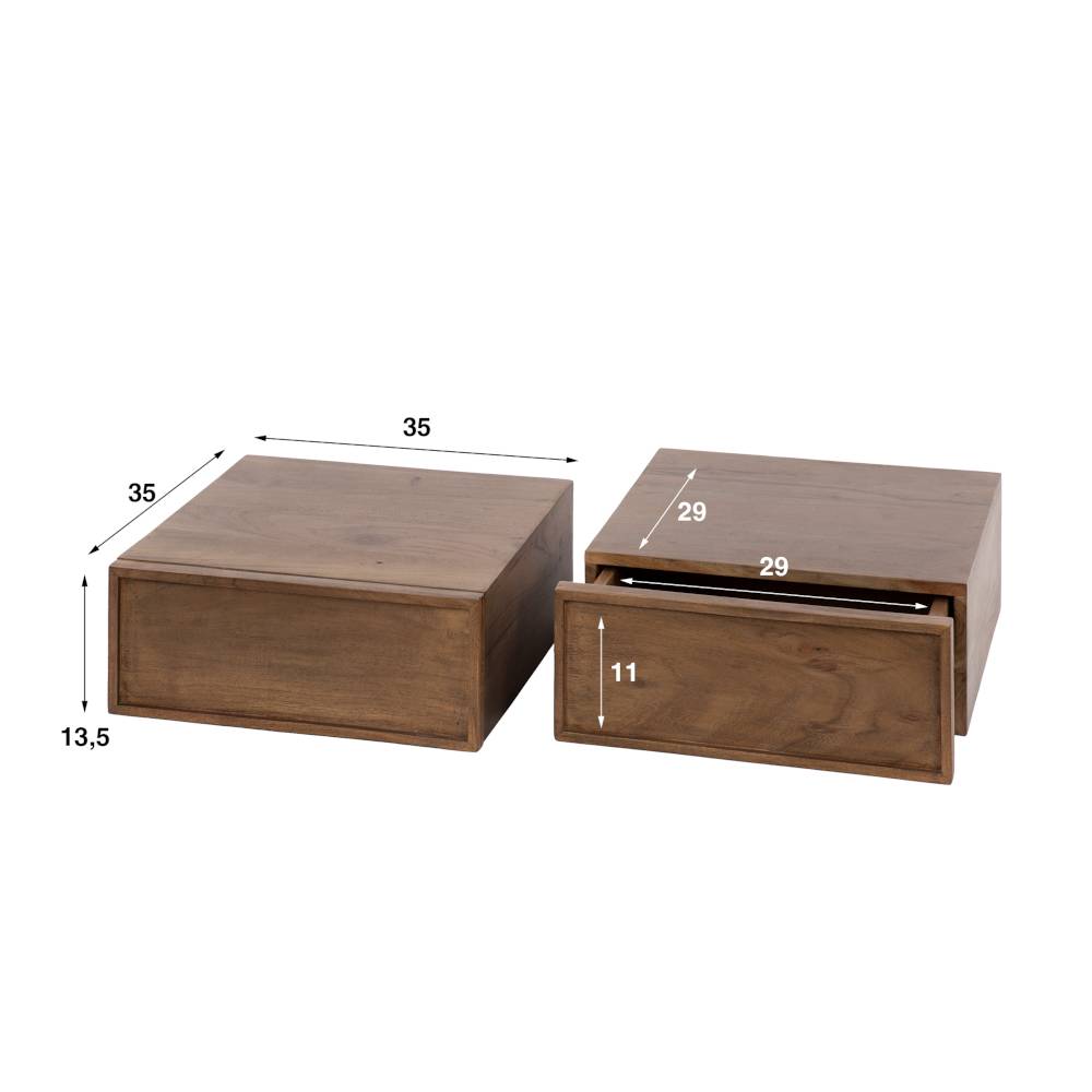 Hängende Massivholz-Nachtkonsolen in Braun - Ginhopa (2er Set)