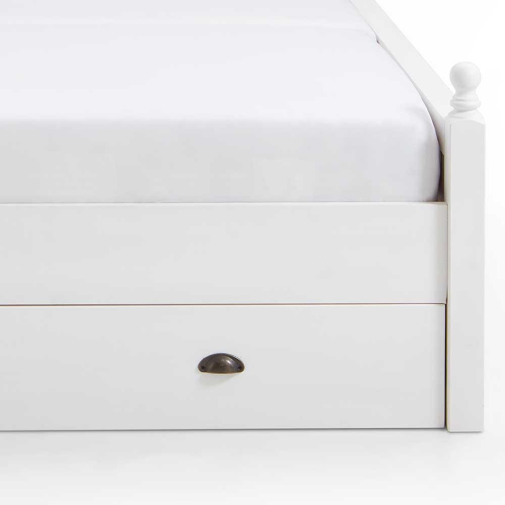 Bett mit Stauraum aus Kiefernholz Laburita in Weiß lackiert
