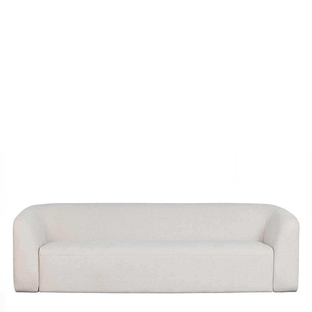 Modernes Dreisitzer Sofa in Creme Chenille mit runden Armlehnen – Prishcia