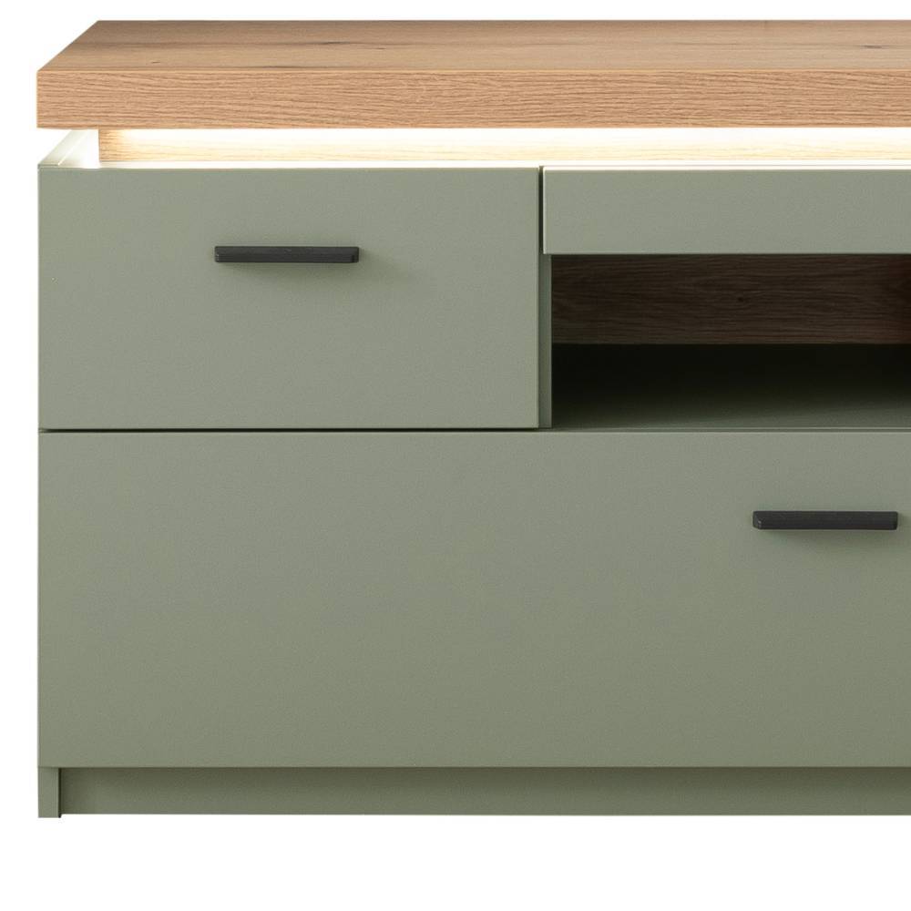 Design Wohnwand in Graugrün und Eiche - Kwin (dreiteilig)