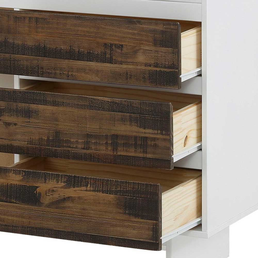 100x120x35 Highboard in Weiß & Kiefer dunkel - Chihu