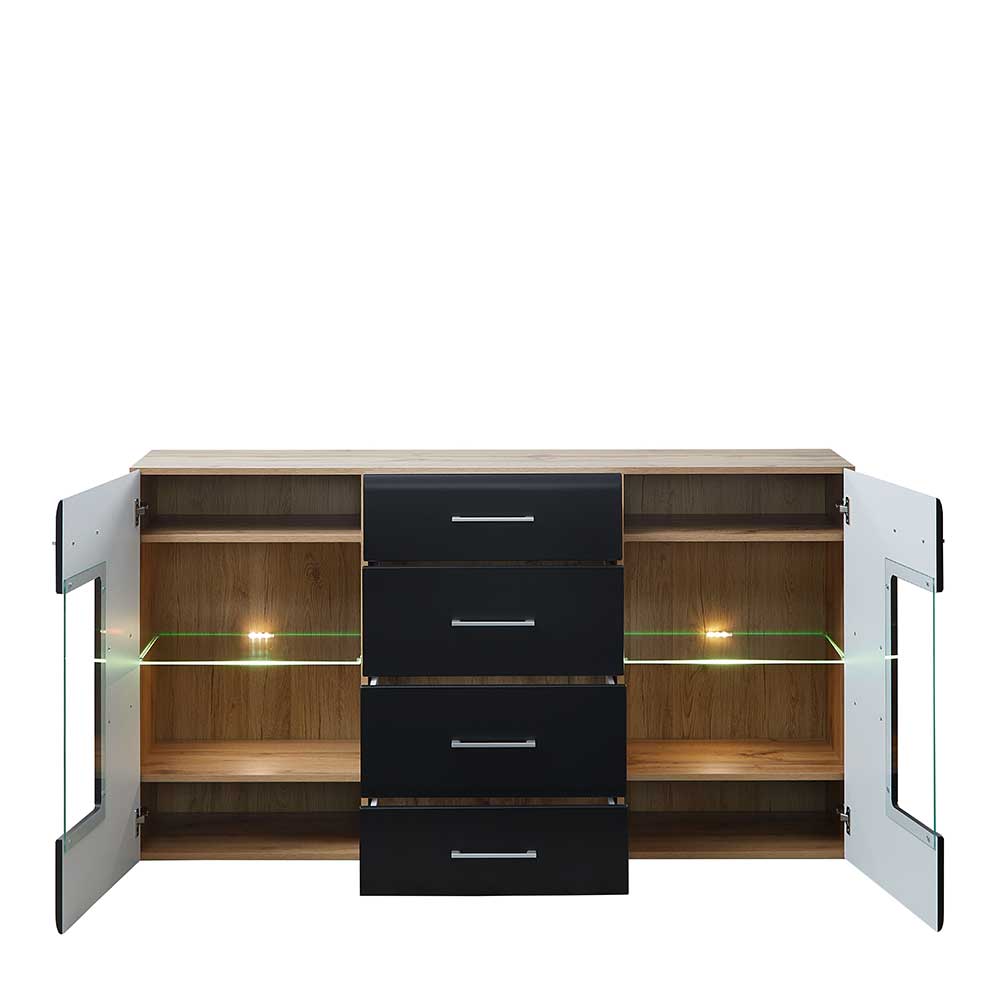 170x93x40 Sideboard mit Glas in Schwarz & Wildeiche - Kandu
