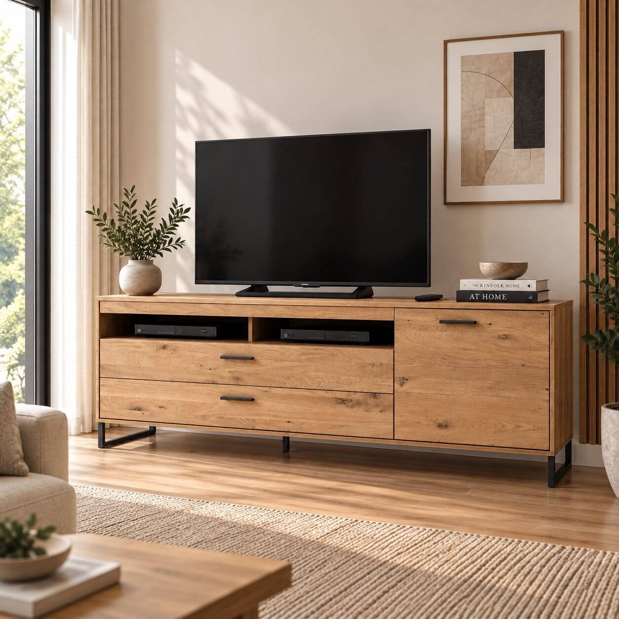 TV Schrank aus Eiche Bianco geölt - Assela