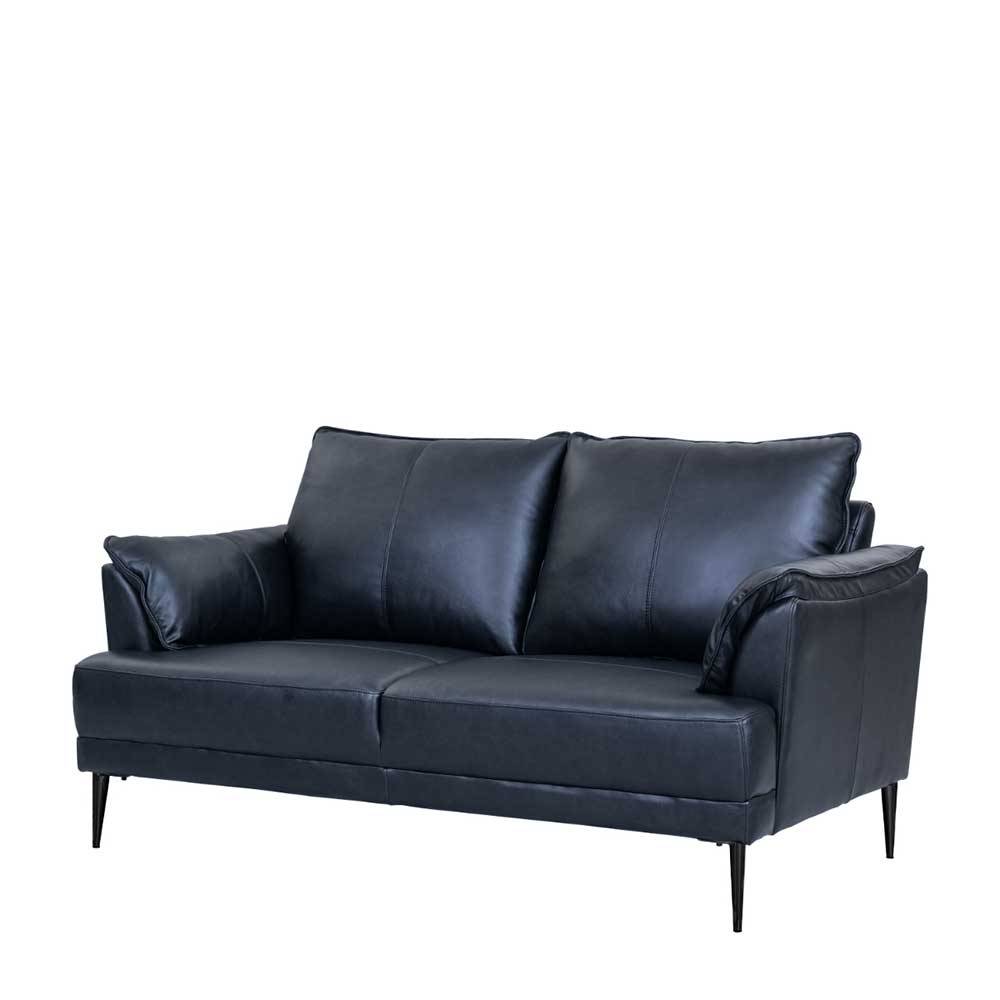 Schwarze Wohnzimmercouch aus Leder in Vintage Optik - Lagon
