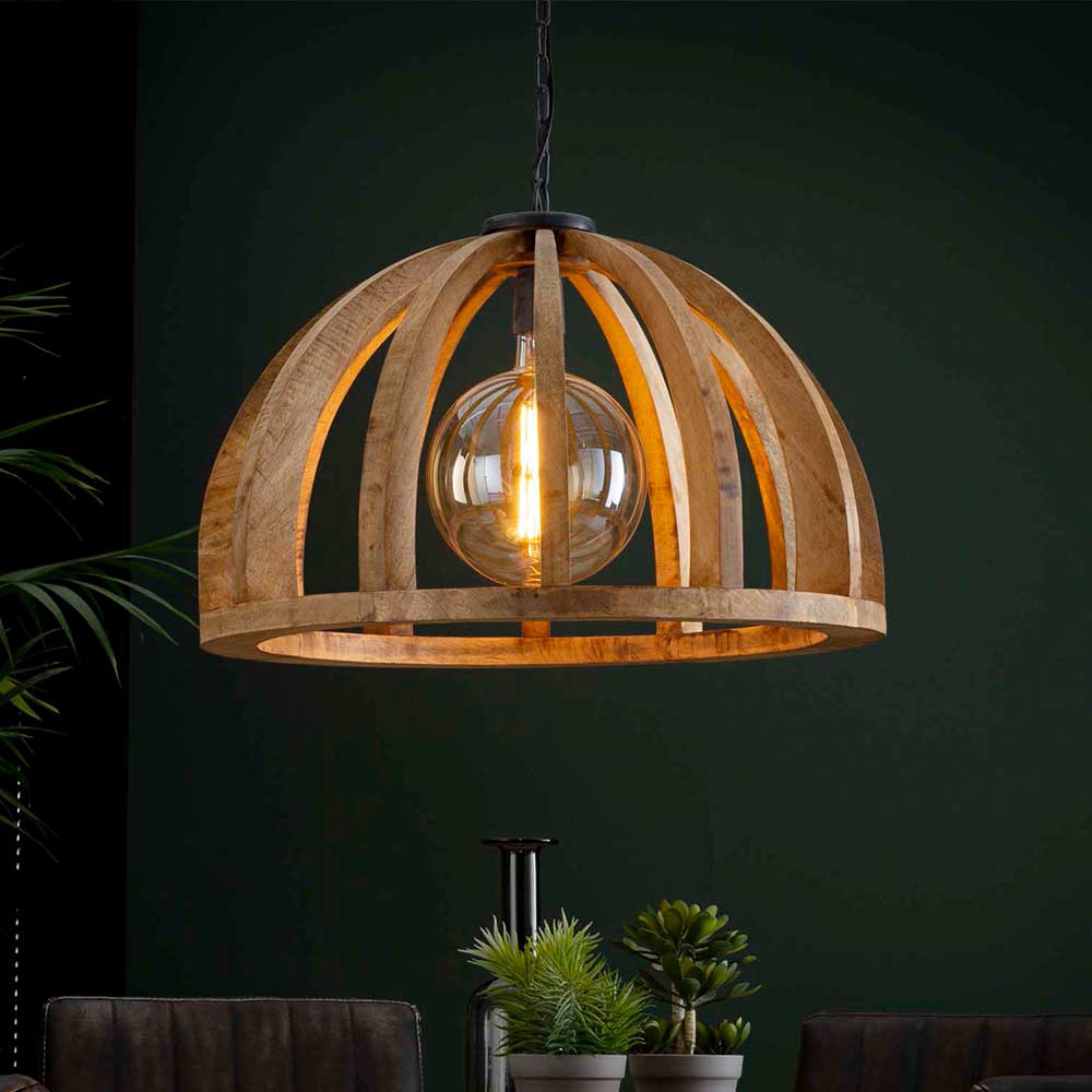 Halbrunde Hängelampe mit Schirm aus Holz - Tendence