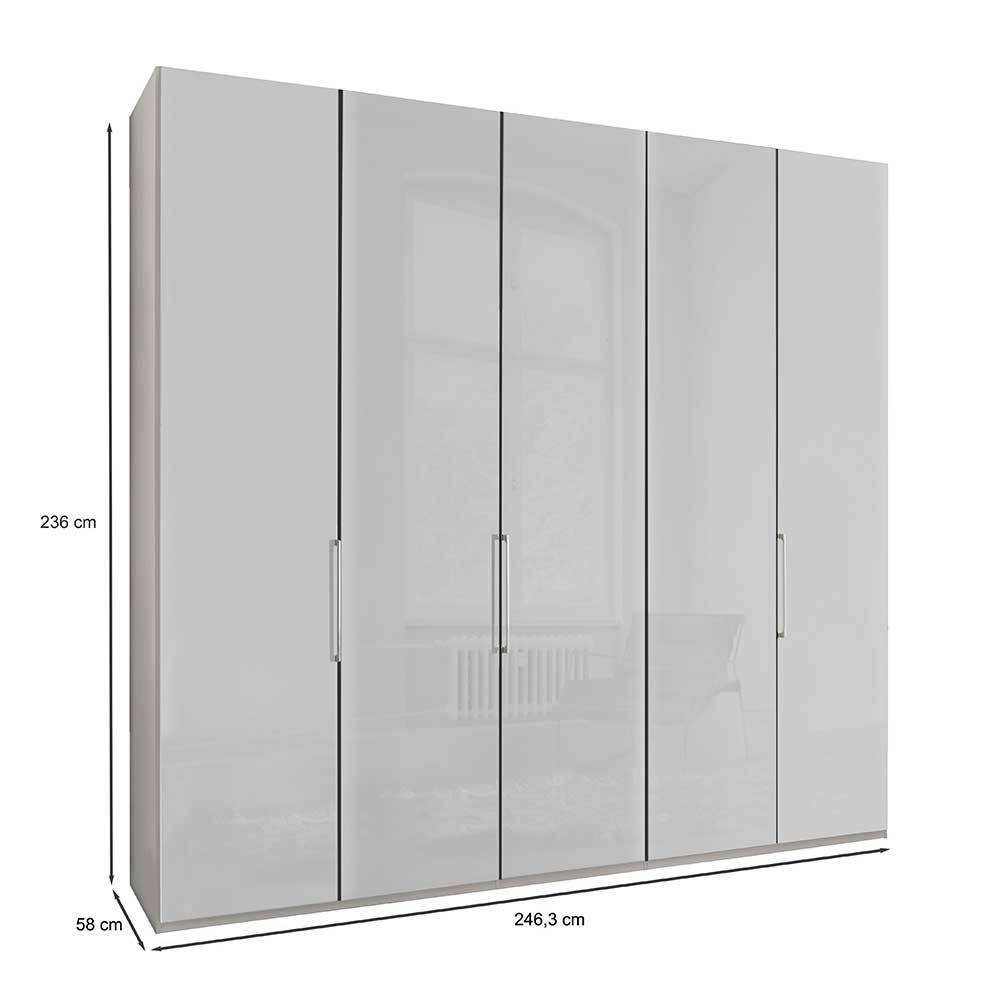 Moderner weißer Schlafzimmer Schrank 236 cm hoch mit sechs Türen und Maßangaben – Nujan