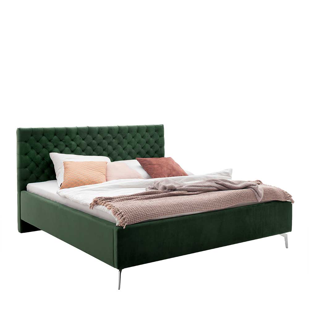Chesterfield Bett in Dunkelgrün Samt - Jesafina