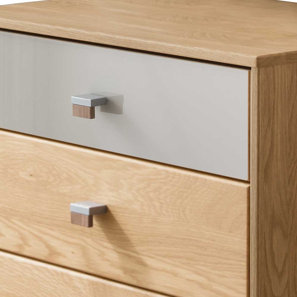 60x86x43 Hochkommode in Beige Glas & Eiche - Emdsiva