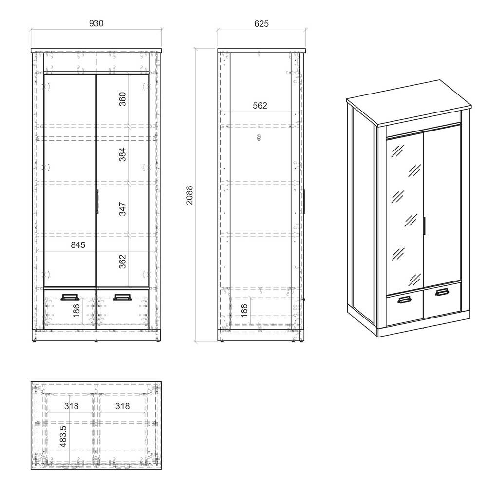 Modern Country Kombi-Kleiderschrank zweifarbig - Tramos