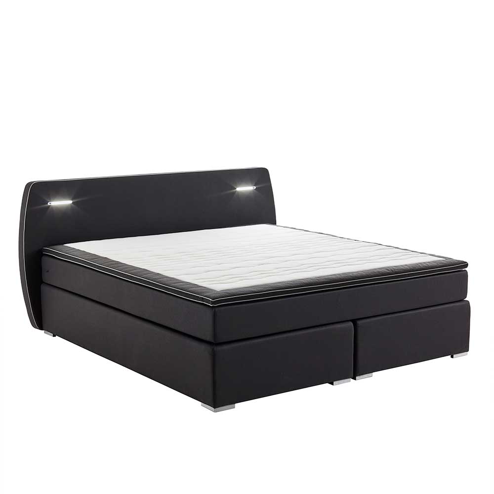 Schwarzes Design-Boxspringbett mit LED - Lubema