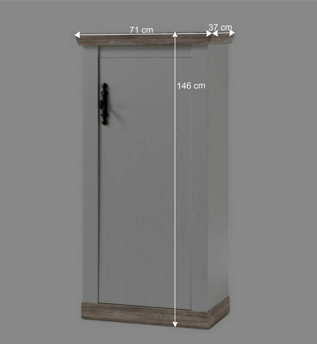 Schmales Highboard 1-türig Nedita in Weiß & Pinie Shabby Dekor