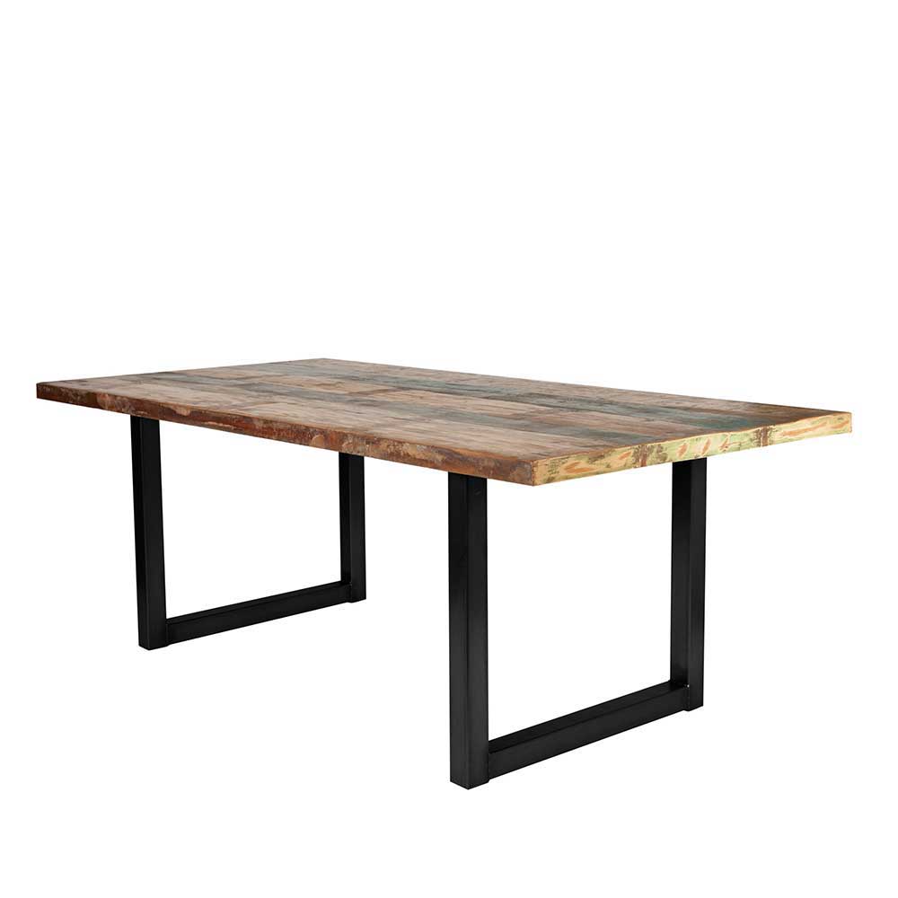 Mehrfarbiger Esstisch Altholz Shabby Chic Enjadara mit Stahl Schwarz