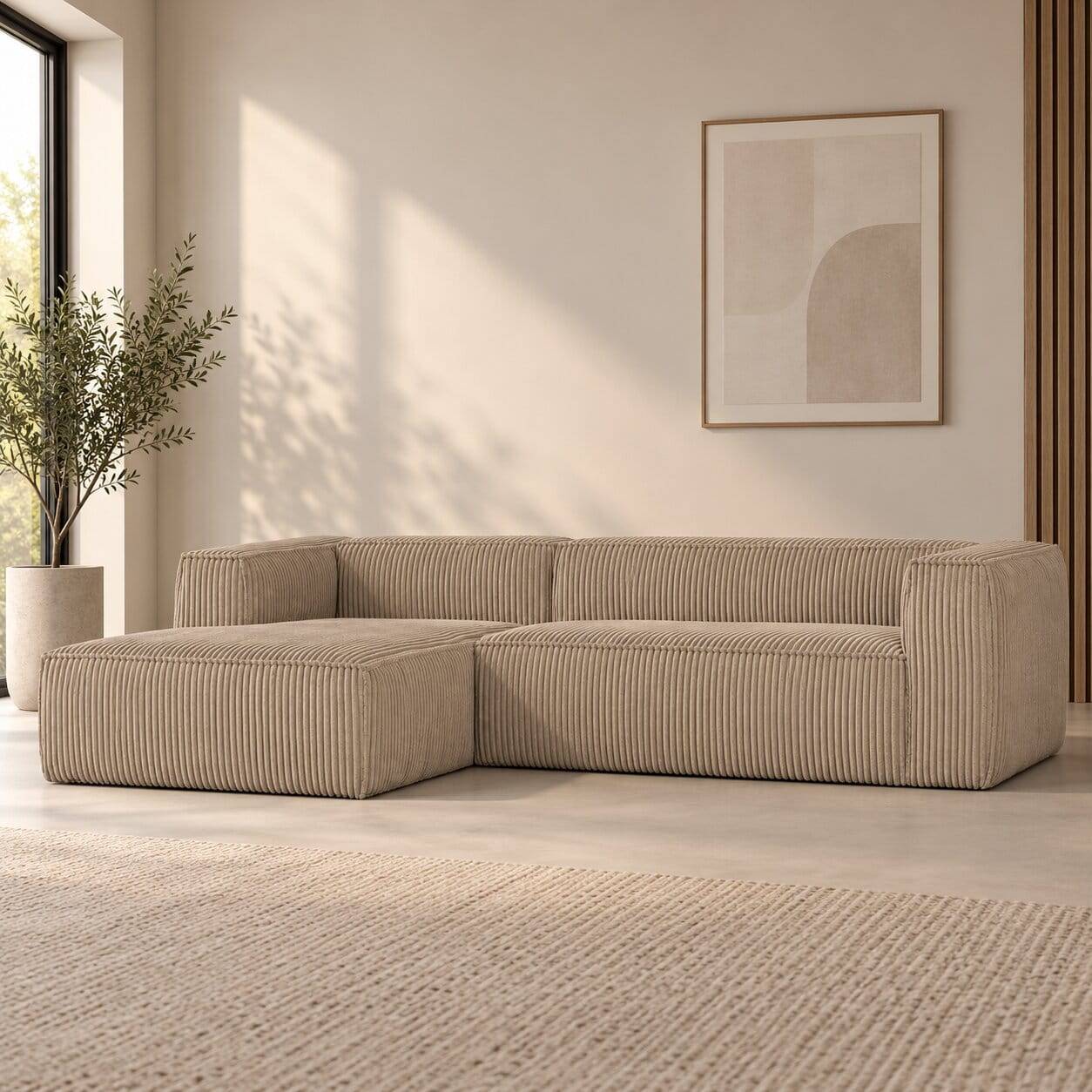 Cord Ecksofa in Beige ohne Bodenfreiheit - Hermanos