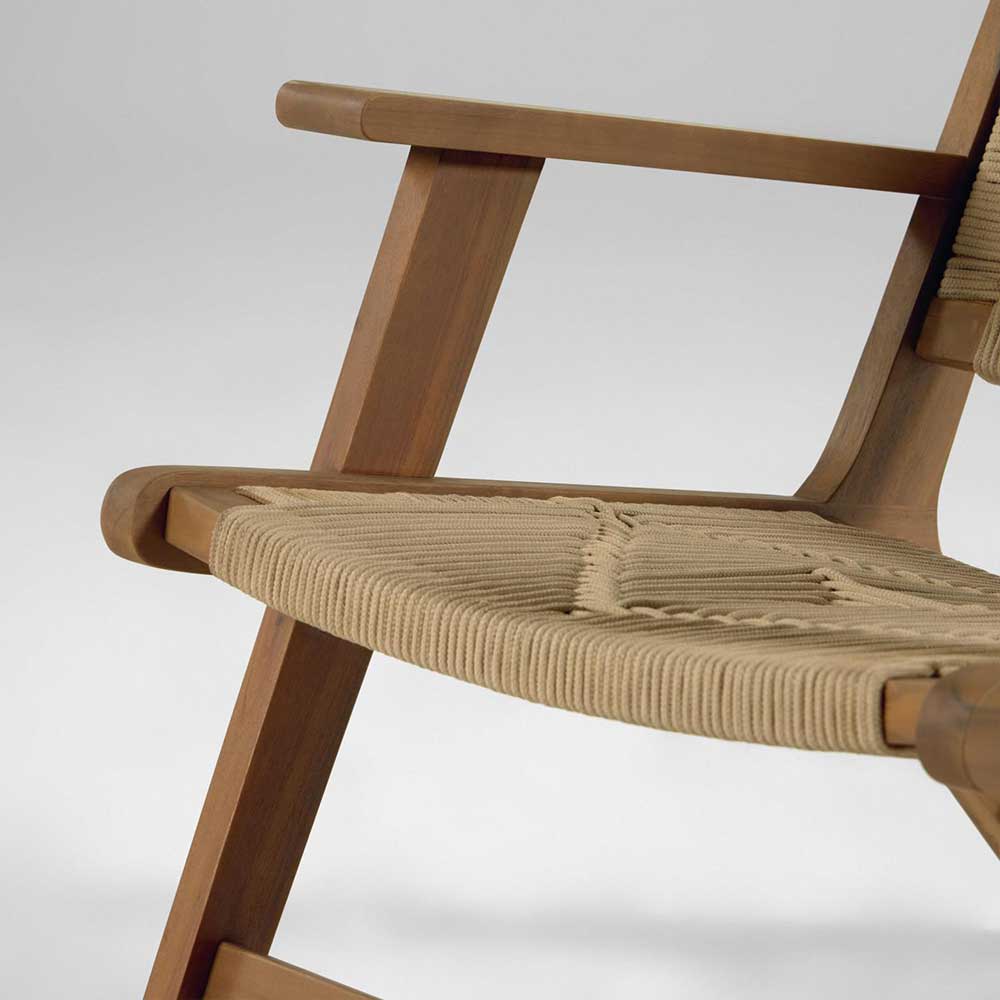 Holz Sessel mit Kordel Geflecht in Beige - Rave