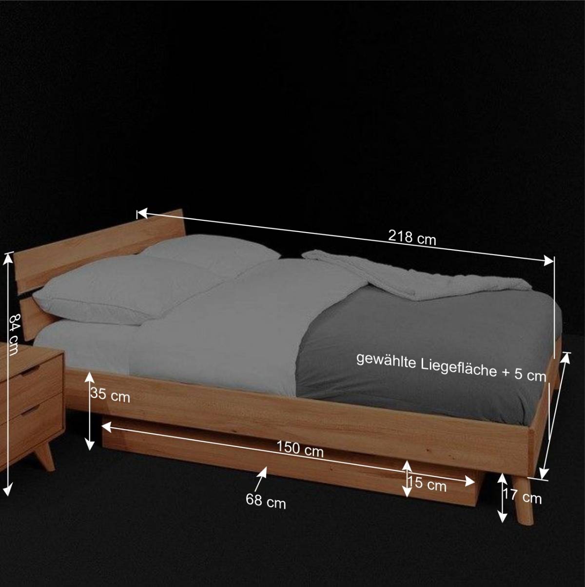 Geöltes Kernbuche Bett 210cm lang - Junola III