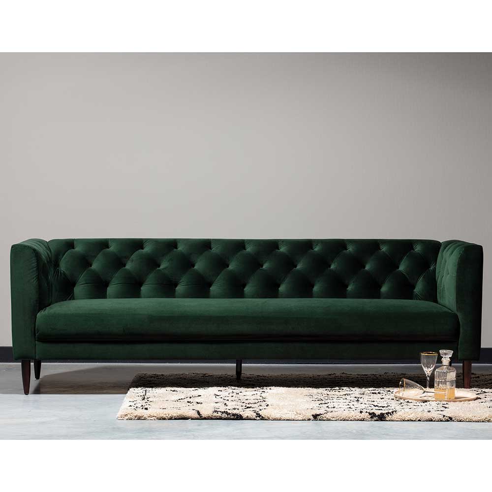 230x74x85 Vintage Samt-Sofa in Dunkelgrün - Pelican