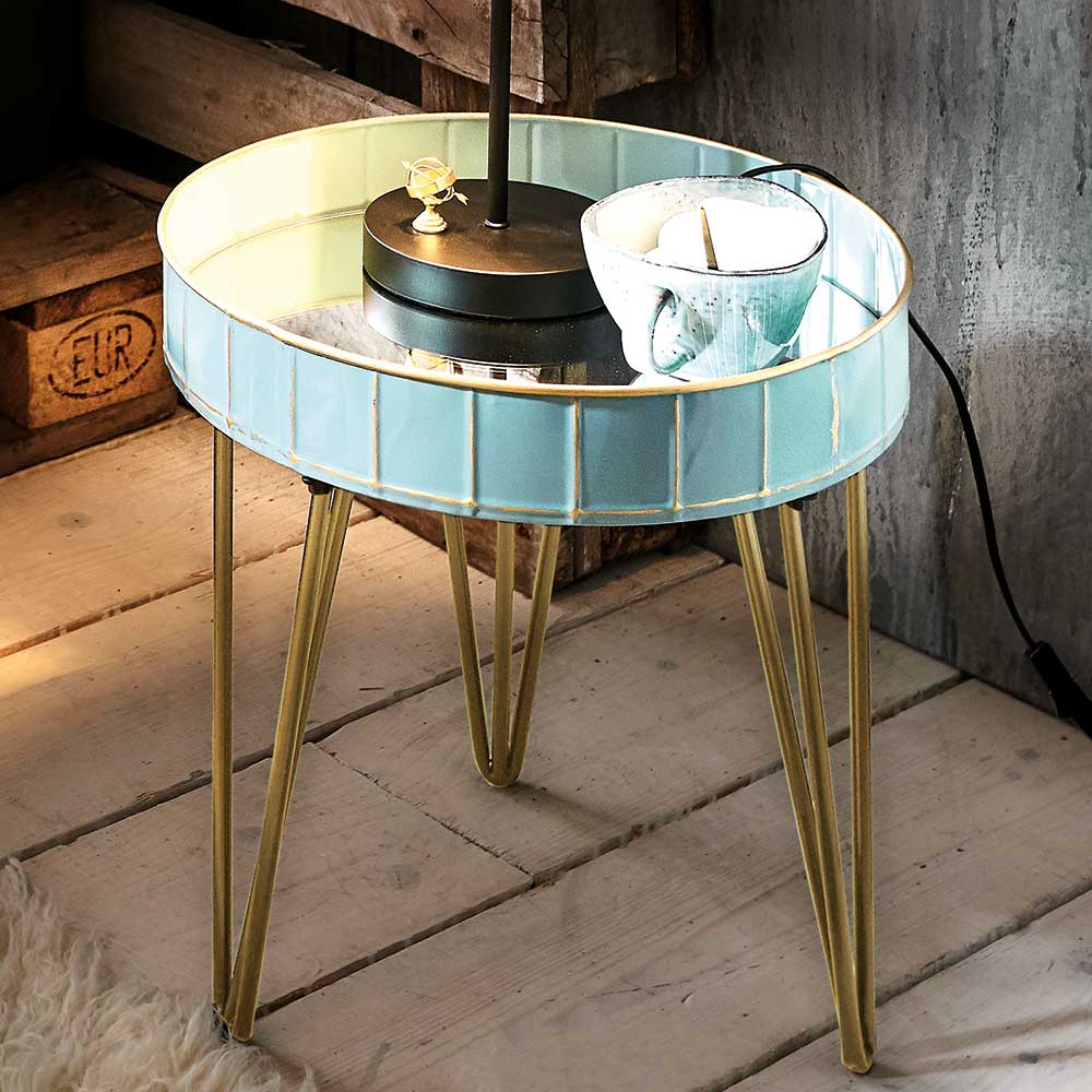 Design Beistelltisch aus Stahl in Türkis & Bronze - Dosabrinas
