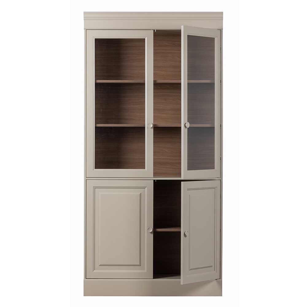 Vitrinenschrank in Hellgrau mit Braun - Floressa