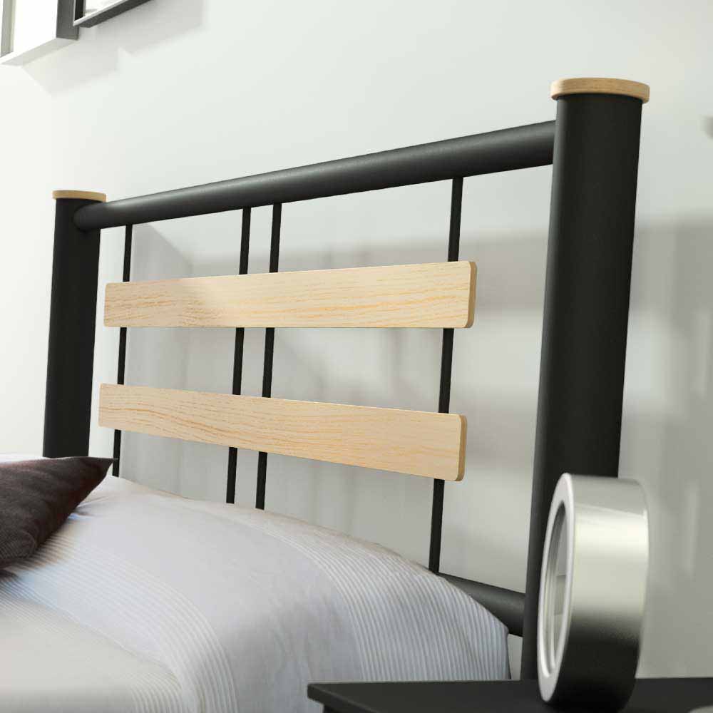 Modernes Bettgestell Kopfteil mit Holzstreben und schwarzem Metall für Jugendzimmer – Amsolia