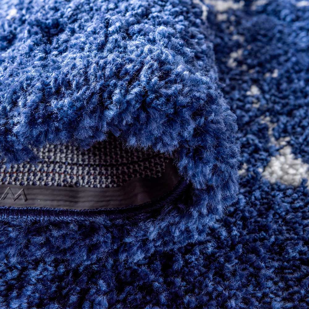 Runder Teppich in Dunkelblau & Creme Hochflor - Vimanco