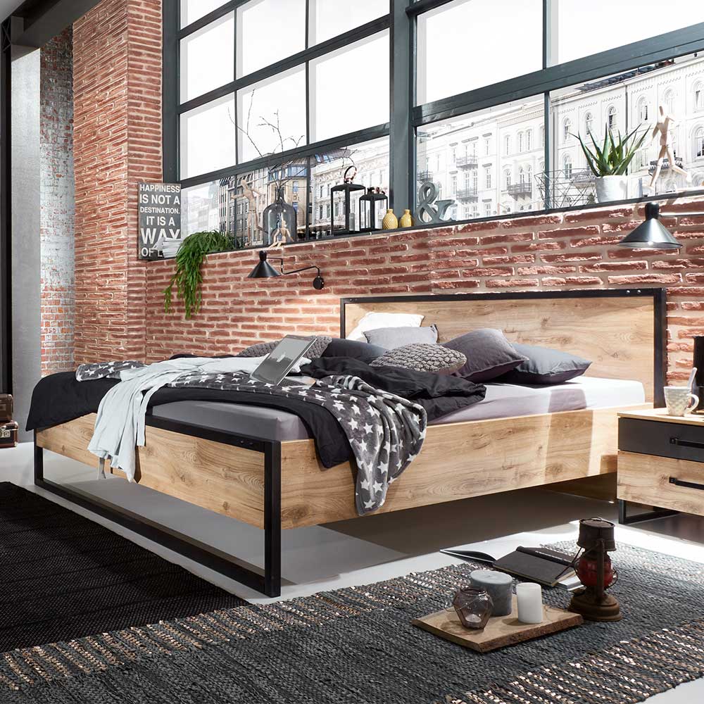 Industrial Doppelbett in Plankeneiche NB - Bram