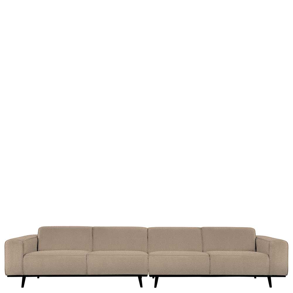 Langes 4-Sitzer Sofa in Beige Boucle Stoff mit schwarzen Holzfüßen – Age