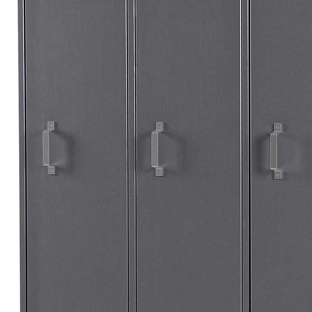 Griffe der Türen am dunkelgrauen Metall Spind Kleiderschrank in Spind Optik – Minar