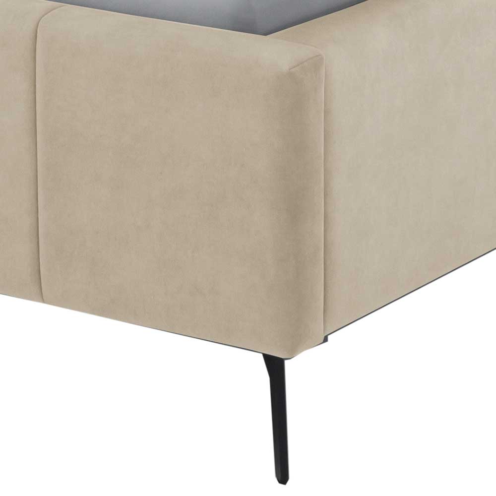 Gepolstertes Stauraumbett in Beige Velours - Emja
