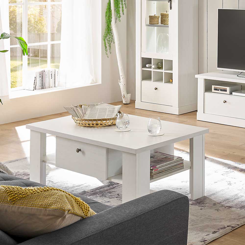 Wohnzimmer Tisch in weißer Holzoptik Pinie - Liancos
