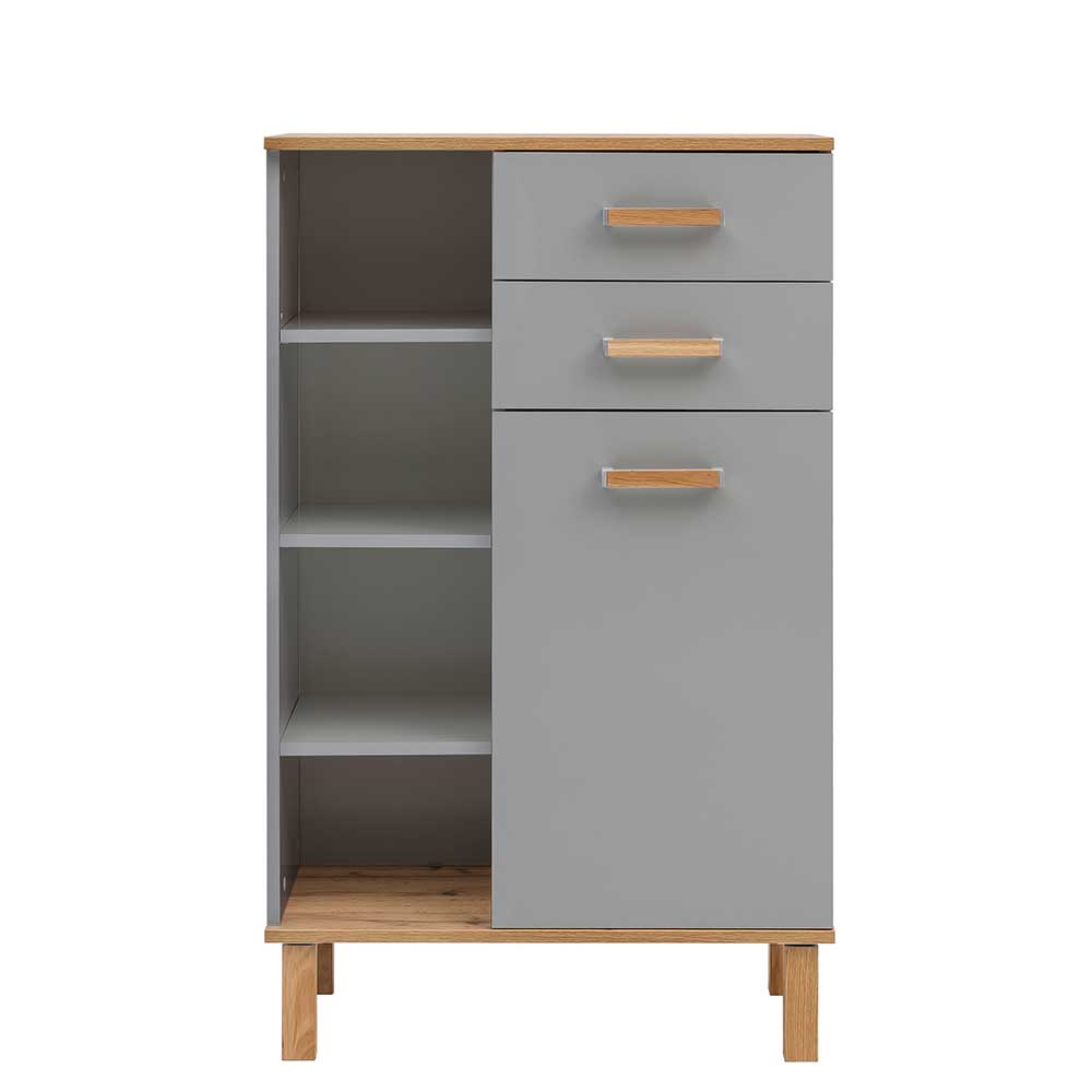 Bad Highboard in Platingrau und Eiche - Nienzo