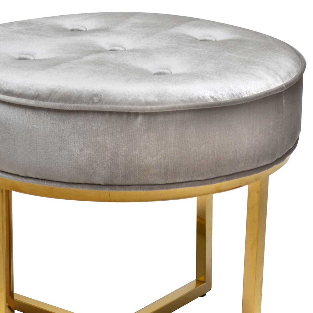 Runder Polsterhocker in Hellgrau & Gold - Viborg