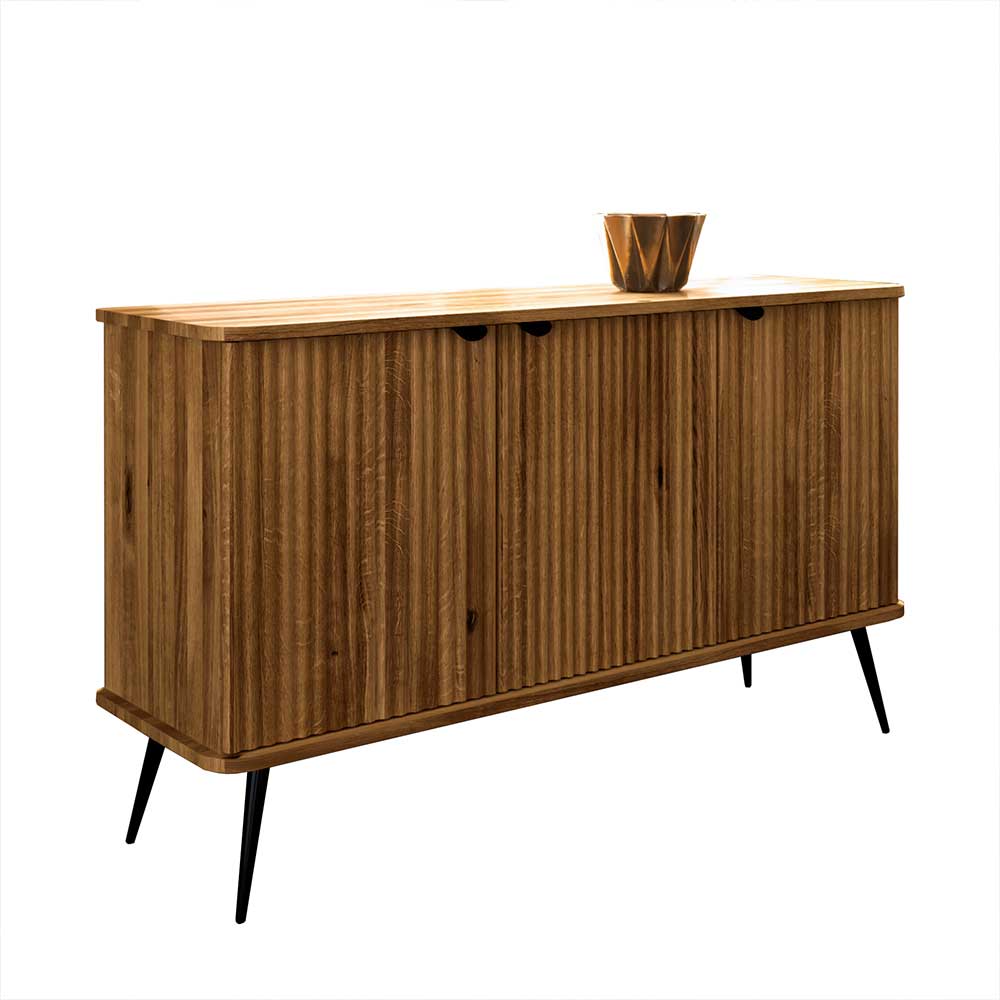 Freistehendes Wildeiche Sideboard mit Massivholzplatte und schlanken Metallbeinen – Casarius