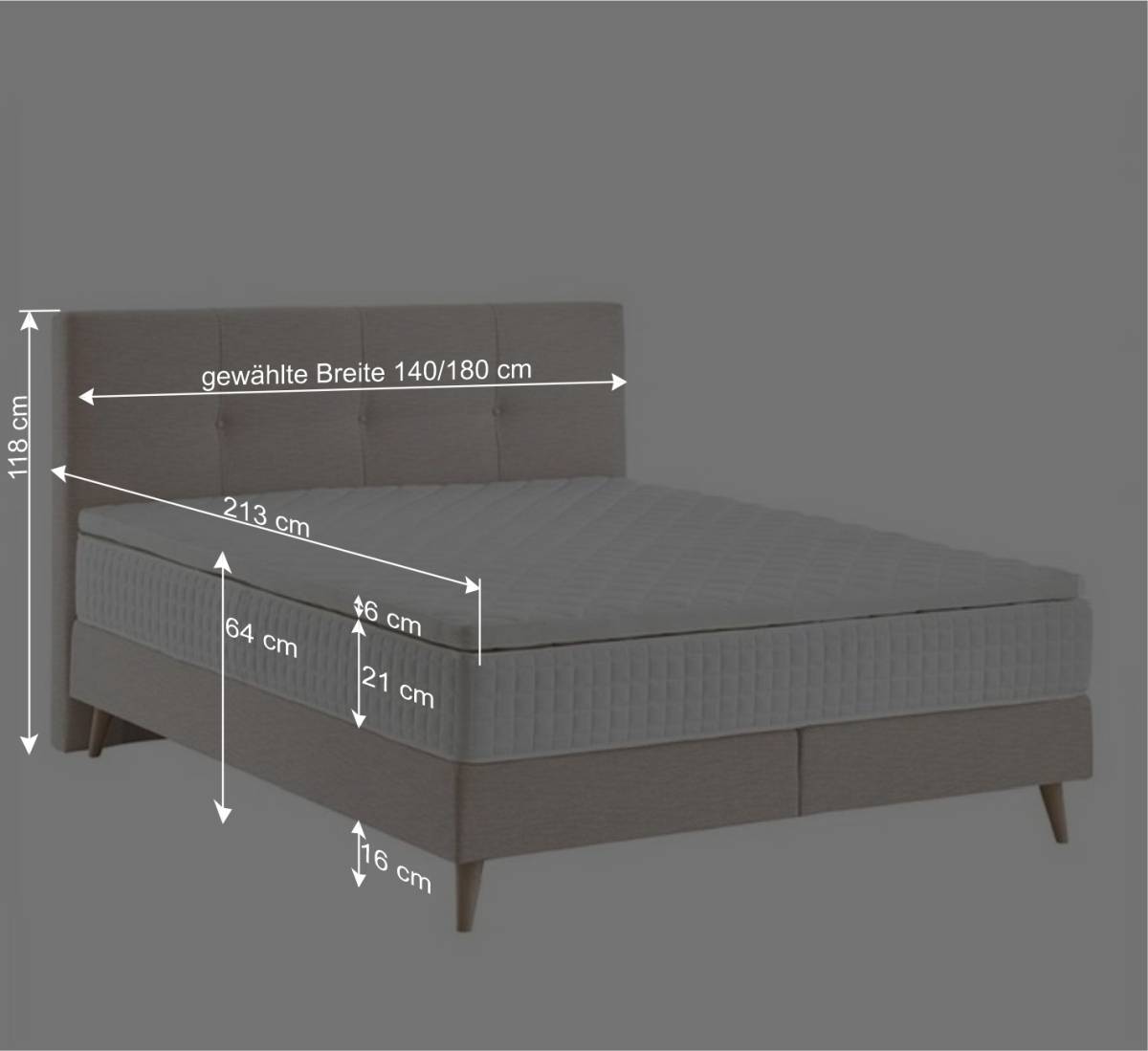 Beigefarbenes Boxspringbett mit Topper - Mocina