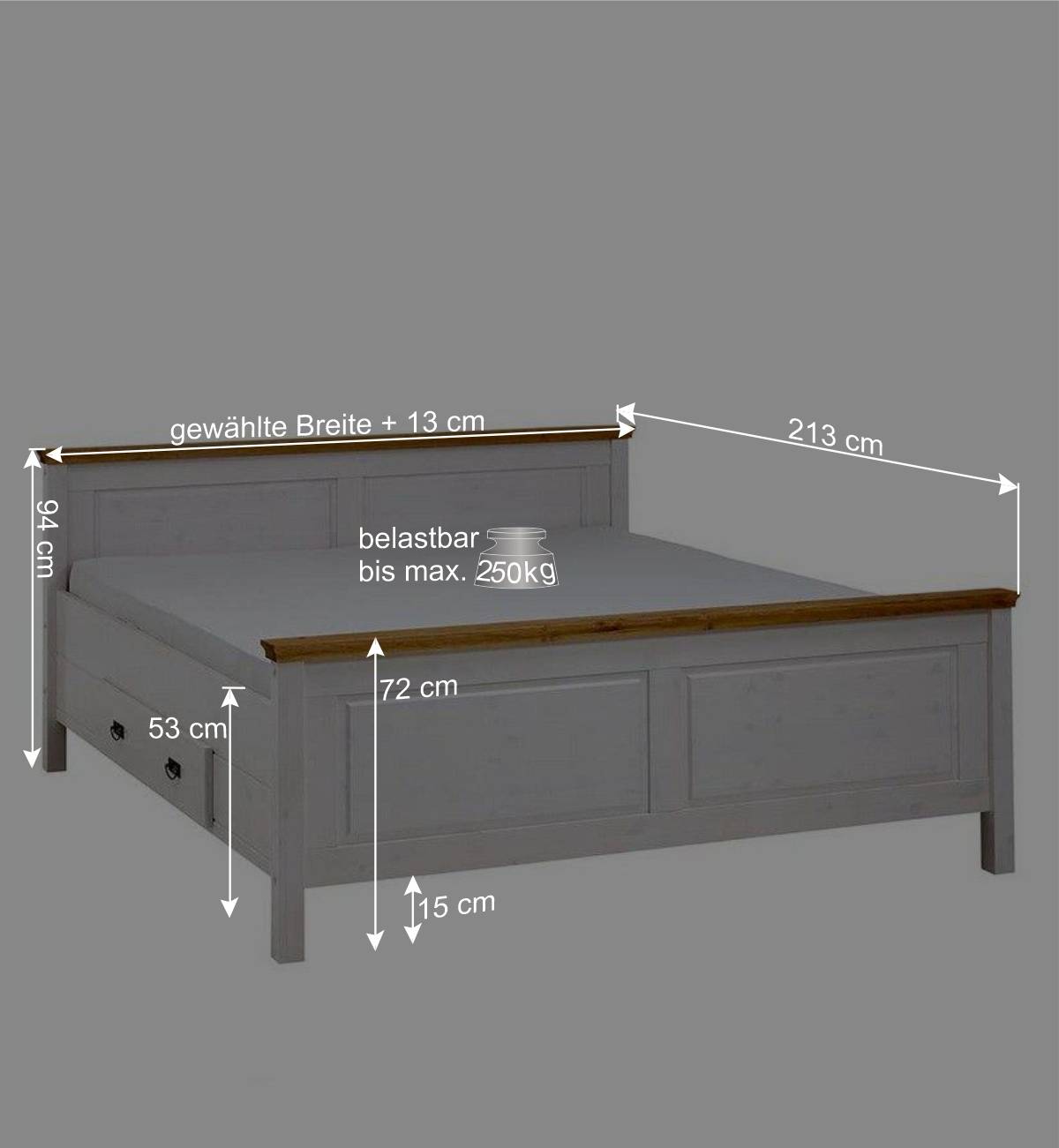 Set Landhausbett & Nachtschränke - Sibiuta (dreiteilig)