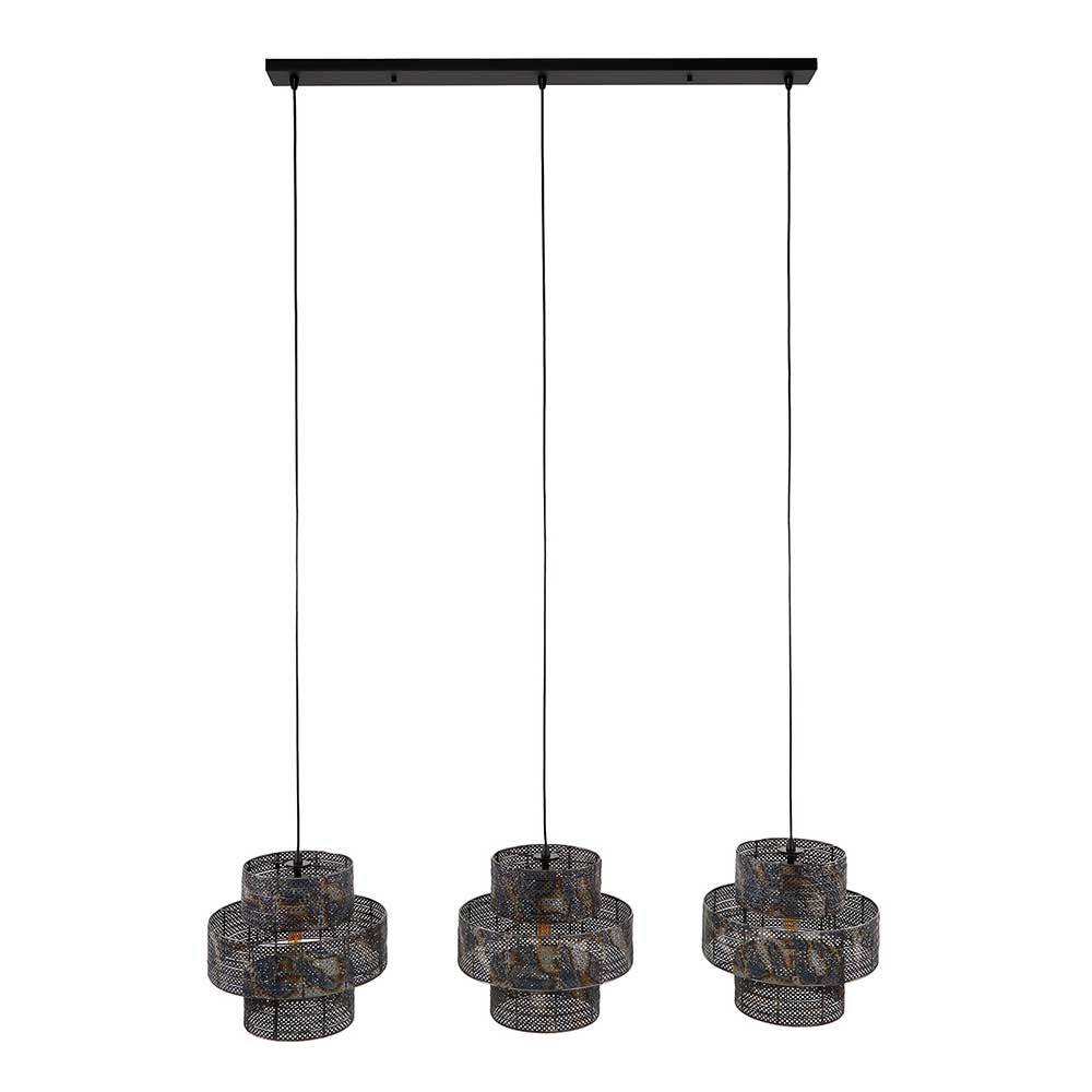 Dreiflammige Hängelampe in Schwarzbraun mit markantem Metallgeflecht für Wohnzimmer – Three