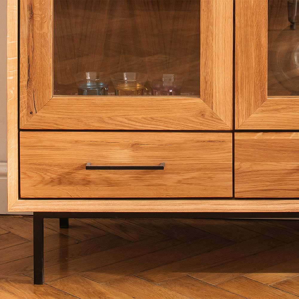 Wildeiche Vitrine mit zwei Schubladen - Kerfa