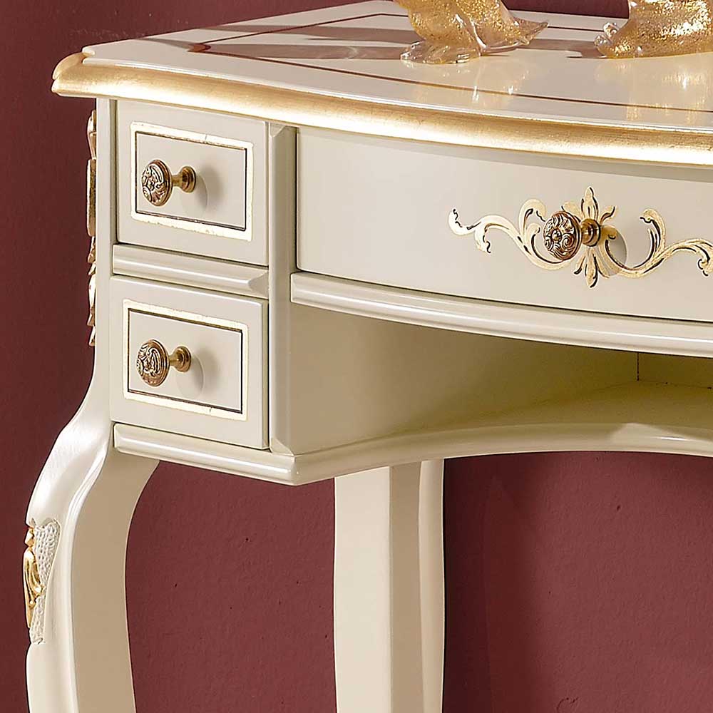 Eleganter Barock Konsoltisch mit cremefarbenen Schubladen und goldenen Ziergriffen – Iviada