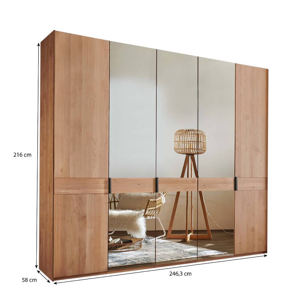 5-türiger Kleiderschrank mit Spiegel und Maßen für Schlafzimmer – Murray