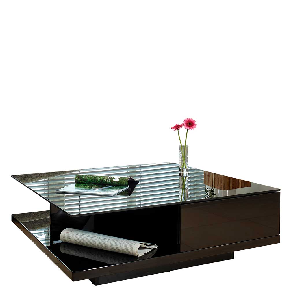 100x100 Couch Schubladentisch in Schwarz - Frunz