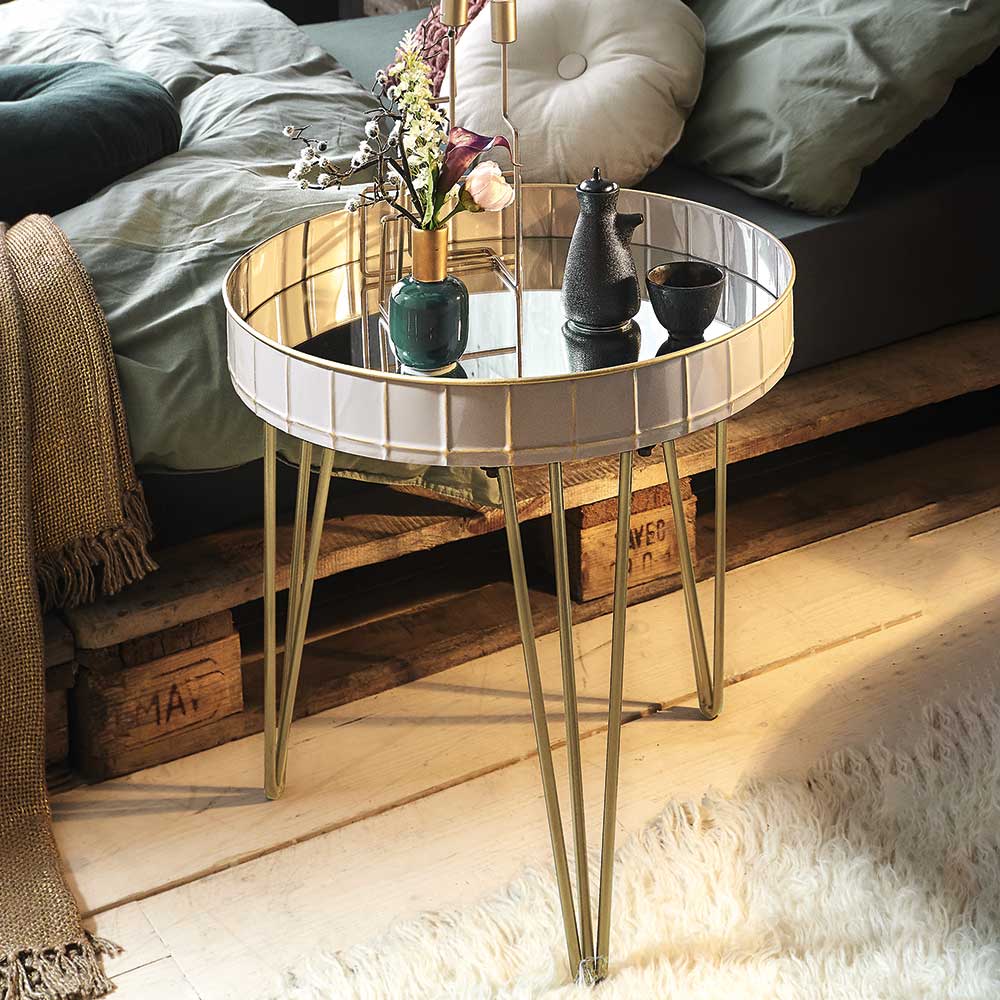 51cm runder Beistelltisch mit Spiegelglas - Safira