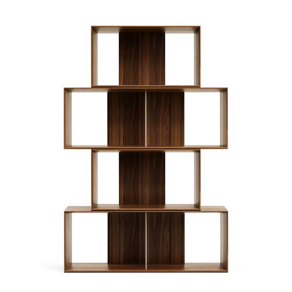 Modulares Nussbaumholz Regal Set, vier Elemente vertikal gestapelt als Bücherregal – Jaitur